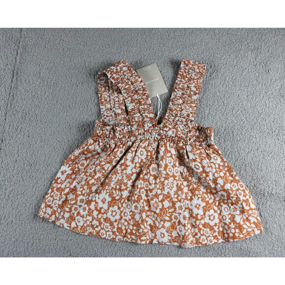New Everlane Womens Top Small Brown Floral Print Smock Linen Sleeveless - Picture 2 of 3